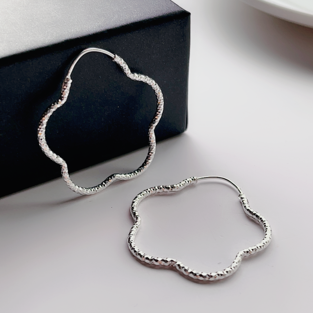 足银耳饰 几何五瓣花大耳圈个性气质轻奢设计感礼物闪闪钻耳环钉