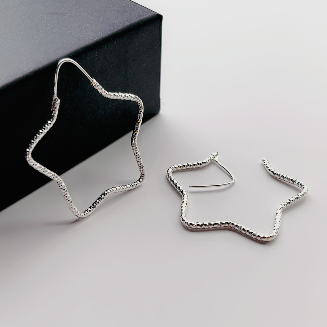 足银耳饰 几何五角星大耳圈闪闪钻设计感个性轻奢气质礼物耳环钉