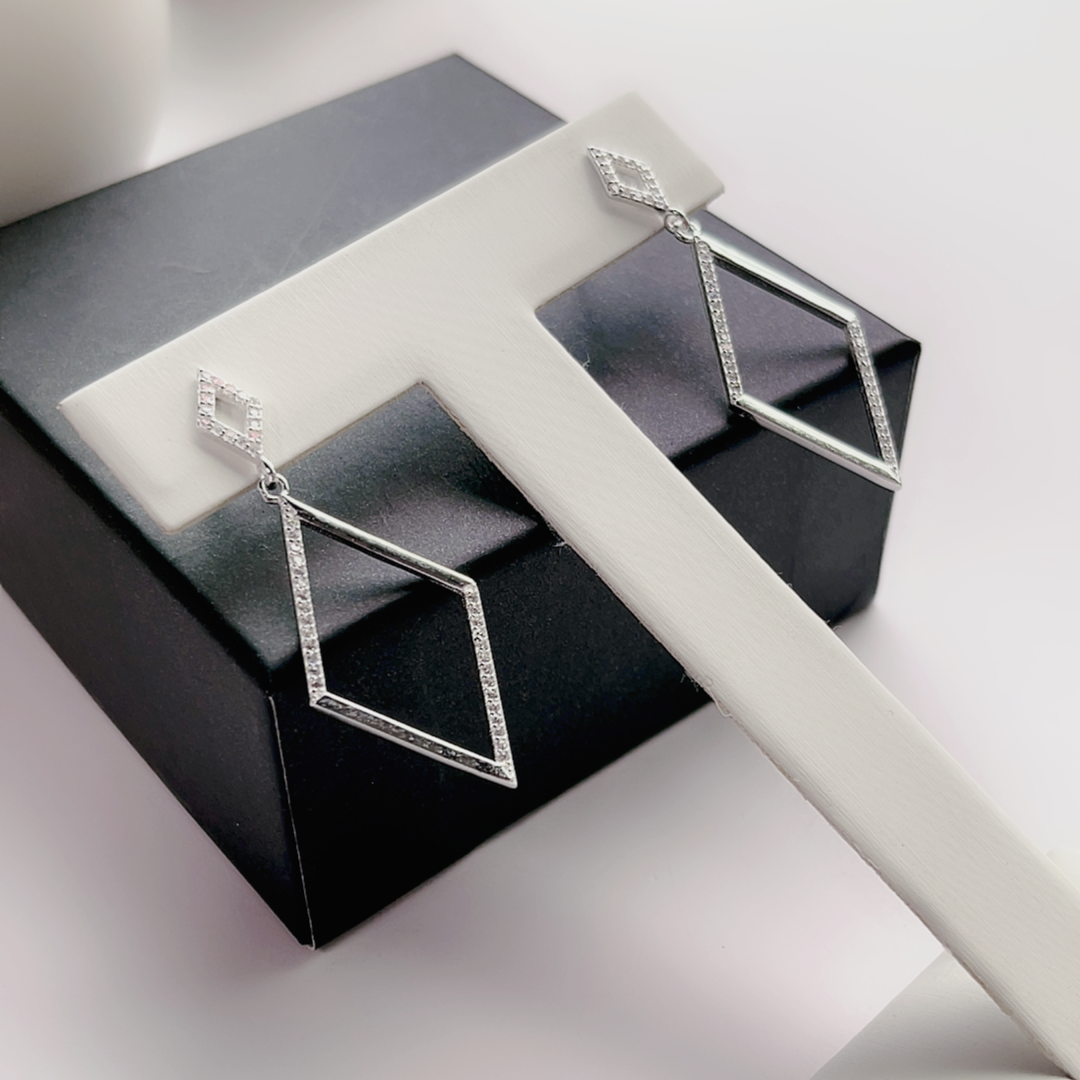 足银合成锆石耳饰 几何菱形耳钉气质轻奢百搭个性设计感镶嵌礼物