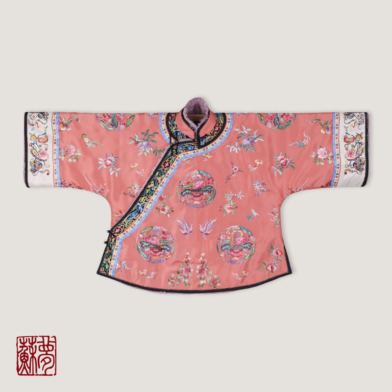 蘇夢【莲佩蓉裳】冼朱红满绣团花荷圆领斜襟毛里上衣0105258