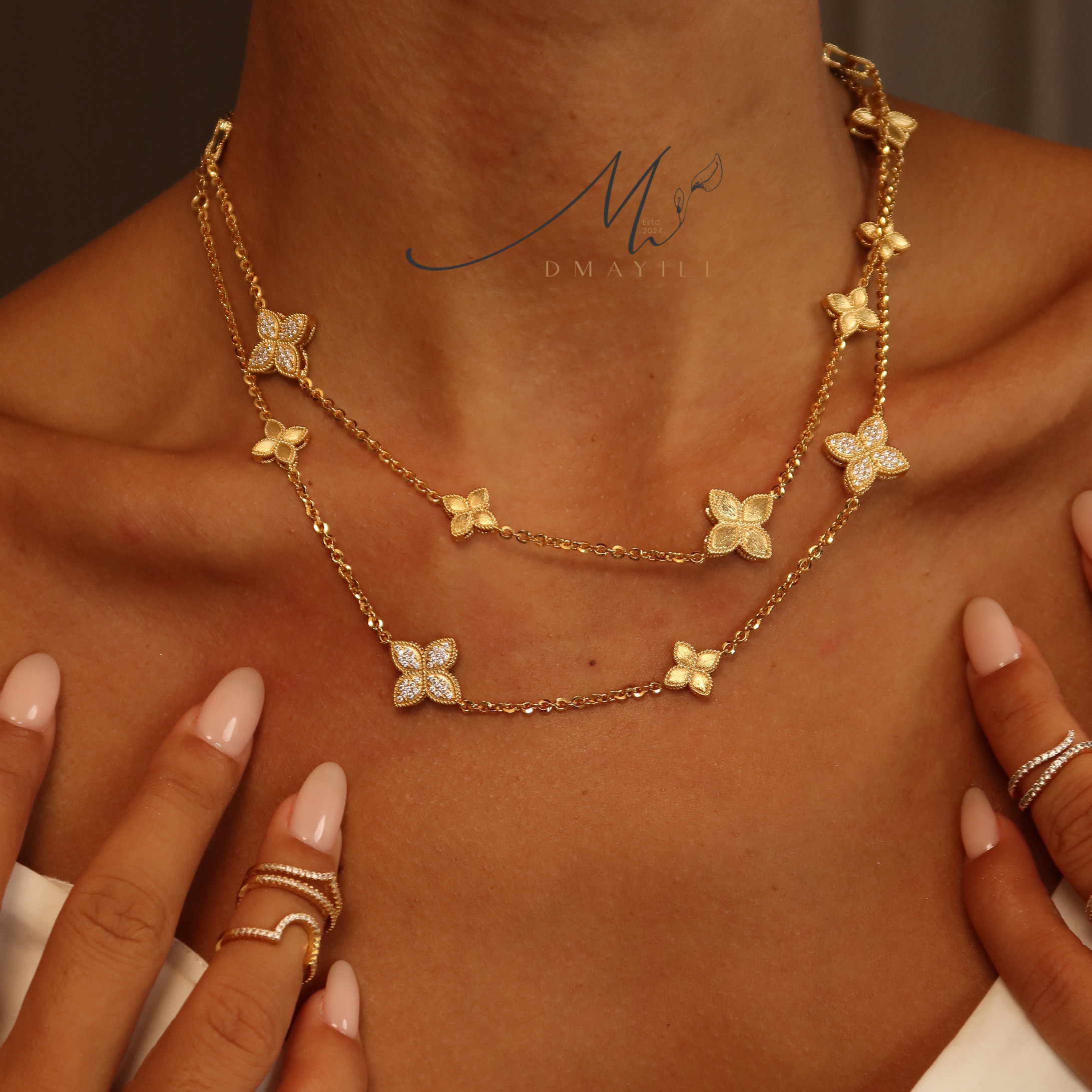 铜锆石项链 MAYILI轻奢设计款四叶草锆石长项链系列