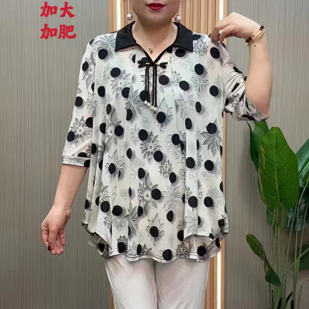 夏季新款时尚新中式国风加大码妈妈装宽松显瘦女士气质中袖小衫