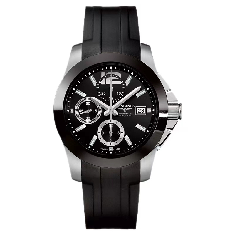 99新 Longines/浪琴 大颂名品/康卡斯/表径41/陶瓷圈黑胶计时