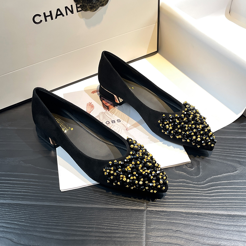 气质仙女风配裙子单鞋女2024新款秋冬季绒面粗跟中跟百搭软底跟鞋