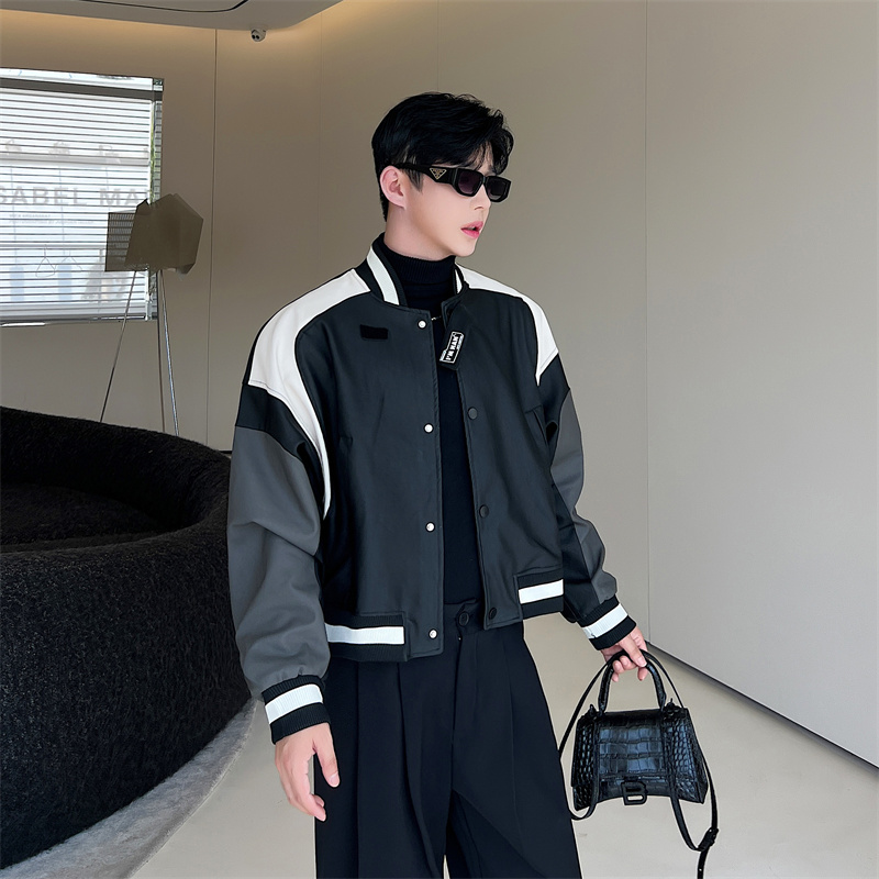 秋季新款棒球服外套男美式复古PU拼接痞帅短款休闲机车夹克上衣潮