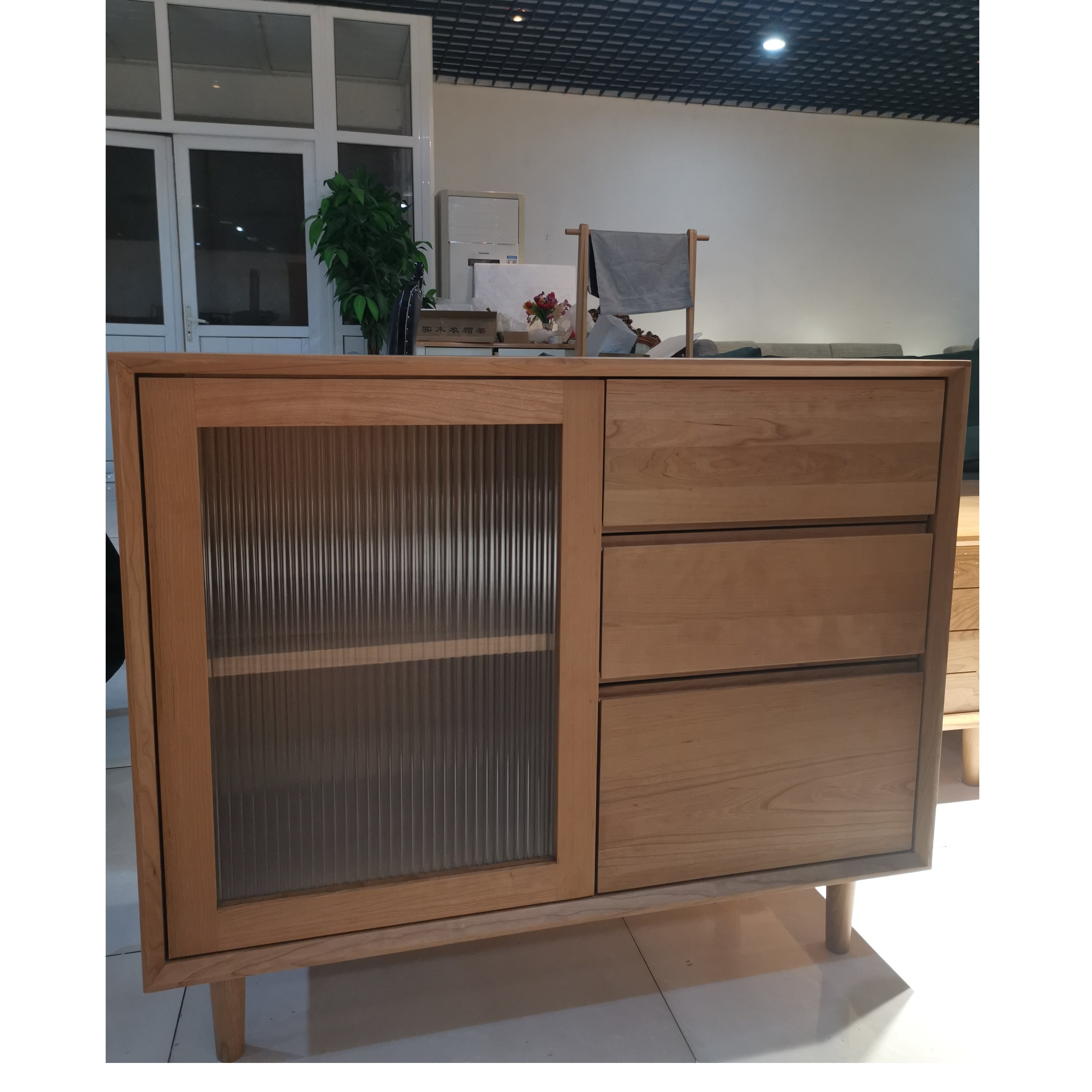 樱桃木一门三抽小型餐边柜组合柜日式储物客厅置物储物玄关矮柜