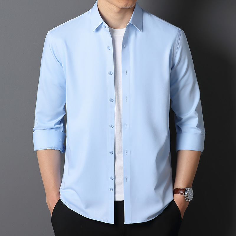 夏季新款男长袖衬衫商务休闲男士上衣白色正装纯色免烫衬衣职业装