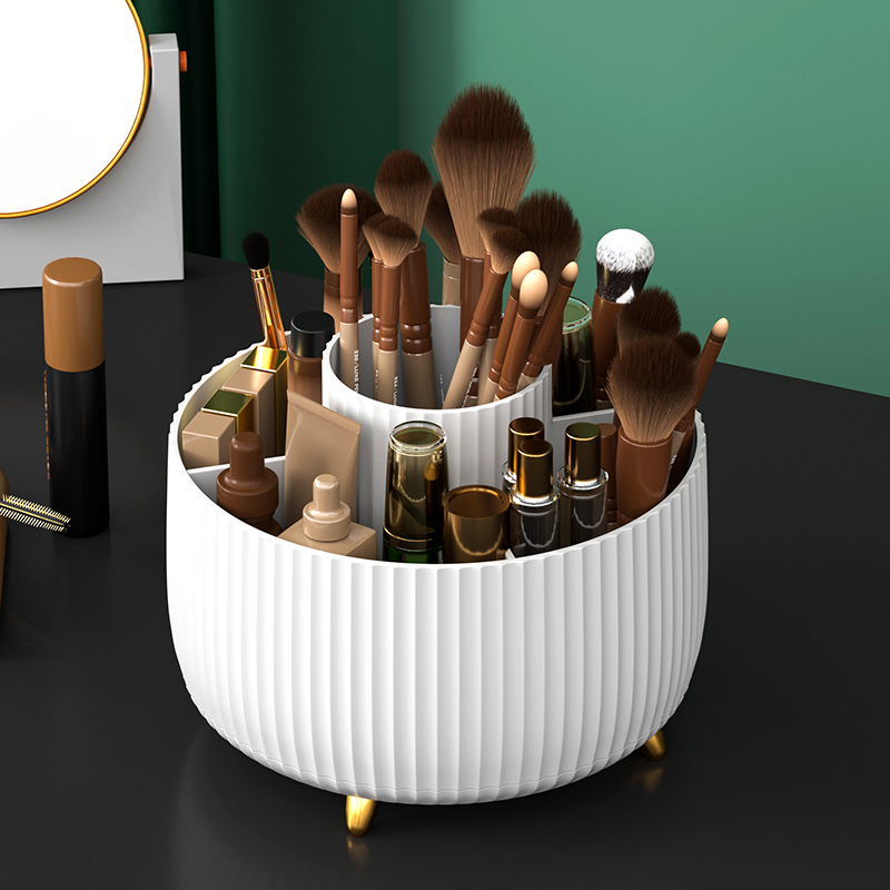 化妆品收纳盒桌面旋转化妆刷收纳筒家用梳妆台饰品口红分格储物盒