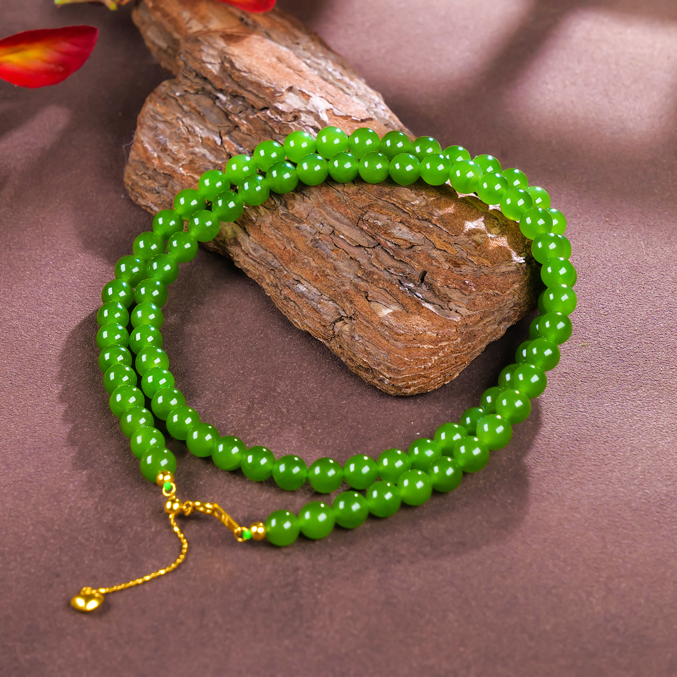 【小雨来了】18k金和田玉6mm碧玉仙女链 和田玉项链女神链 略有不同