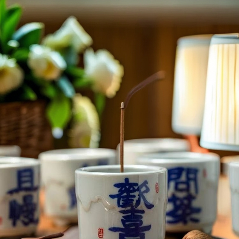 陶瓷中式手绘三足鼎家用沉香插线香炉禅l意茶道摆件中筒香炉