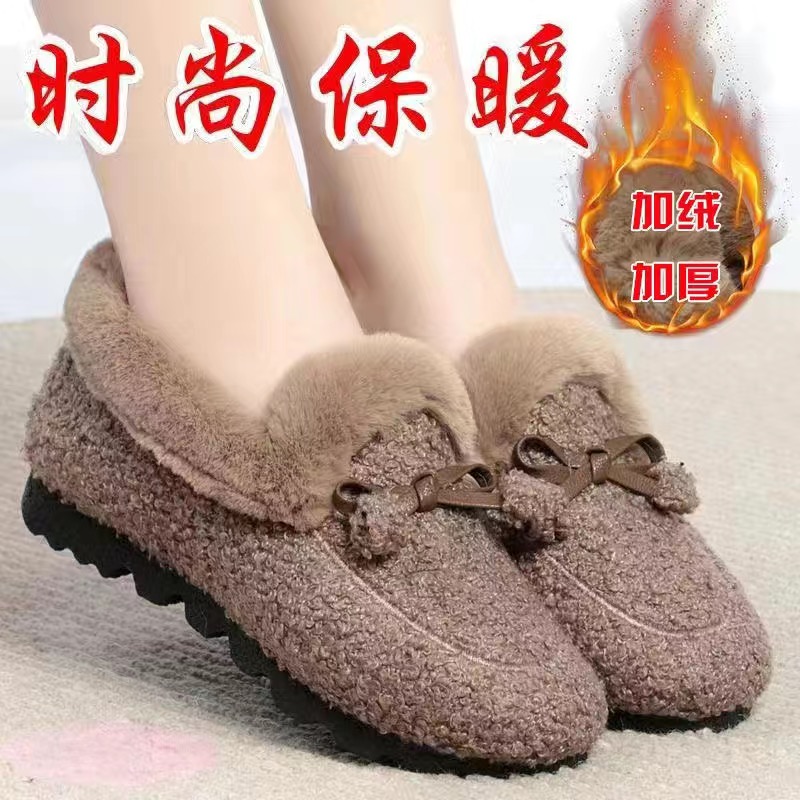 【反季断码】秋冬季加厚豆豆鞋加绒软底老北京布鞋女毛毛鞋子防滑