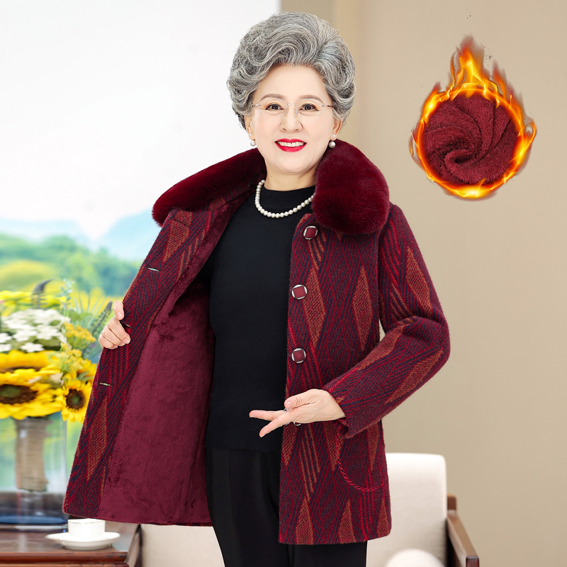 中老年人外套女冬装棉衣外套妈妈装老人衣服加绒加厚保暖大衣奶奶