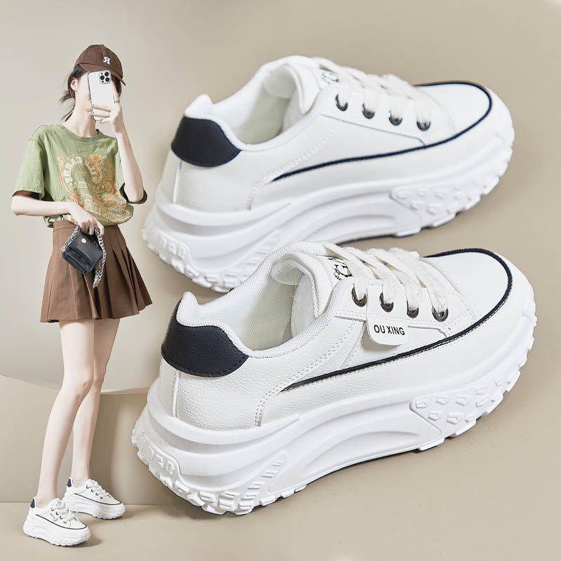 冬款厚底增高老爹鞋女皮面秋季新款厚底休闲运动鞋皮面松糕暖a