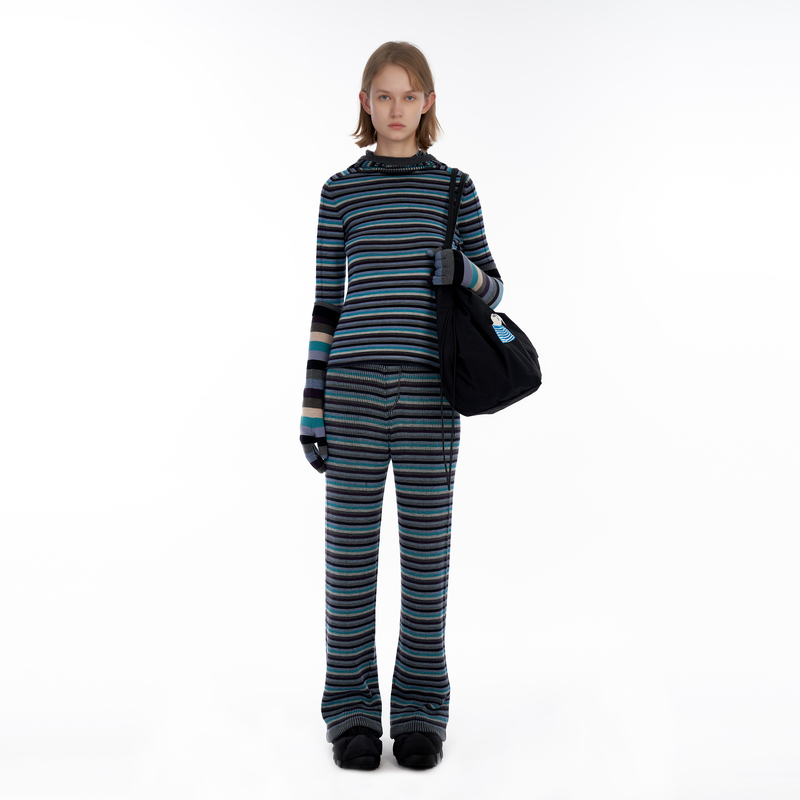 IIIVIVINIKO"超细致细针羊毛纱"连帽细条纹针织套头衫M343736640E