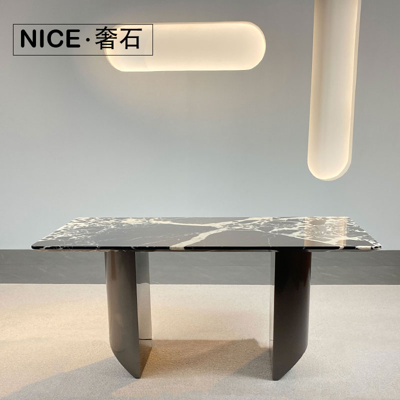 NICE奢石- 宝格丽黑长方形餐桌天然奢石极简大理石