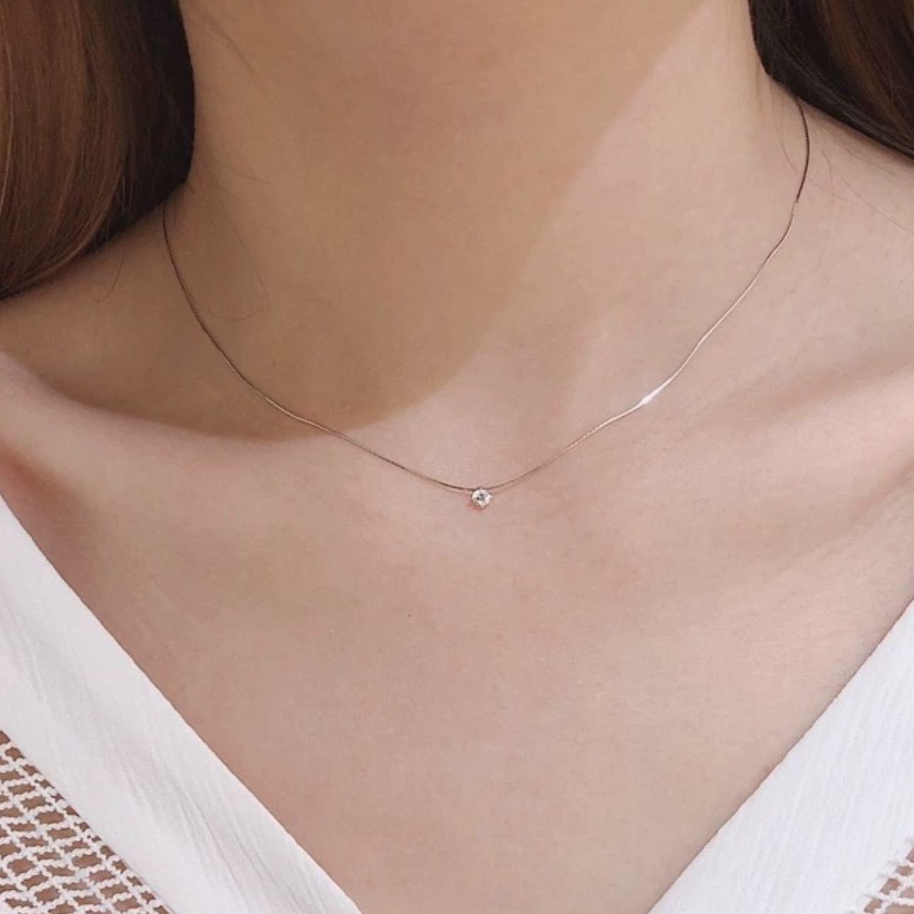 坠链均925银锆石 纤细日常简约通勤百搭女气质超闪小钻锁骨链颈链