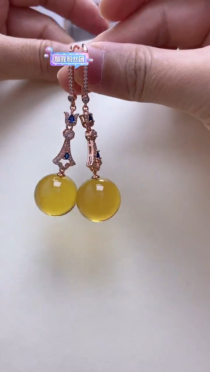 【闪购商品】琥珀裸石银S925镶嵌蓝珀耳坠