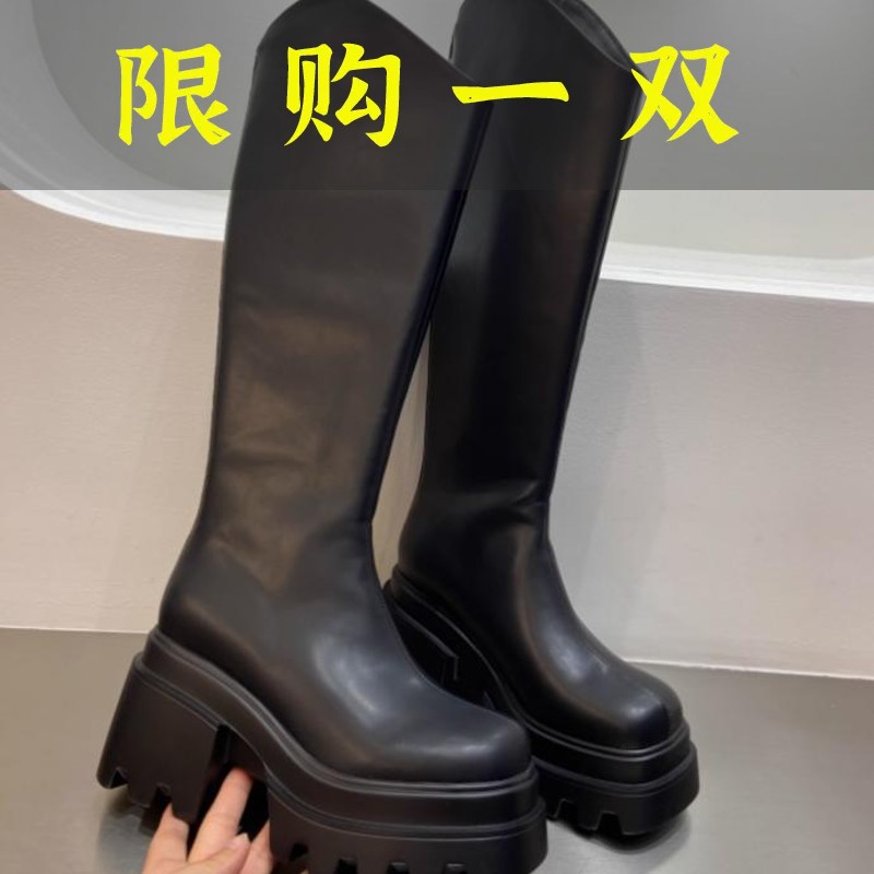 百丽纯爱2023新秋季欧美长筒马丁靴显瘦增高跟高鞋长40筒围30