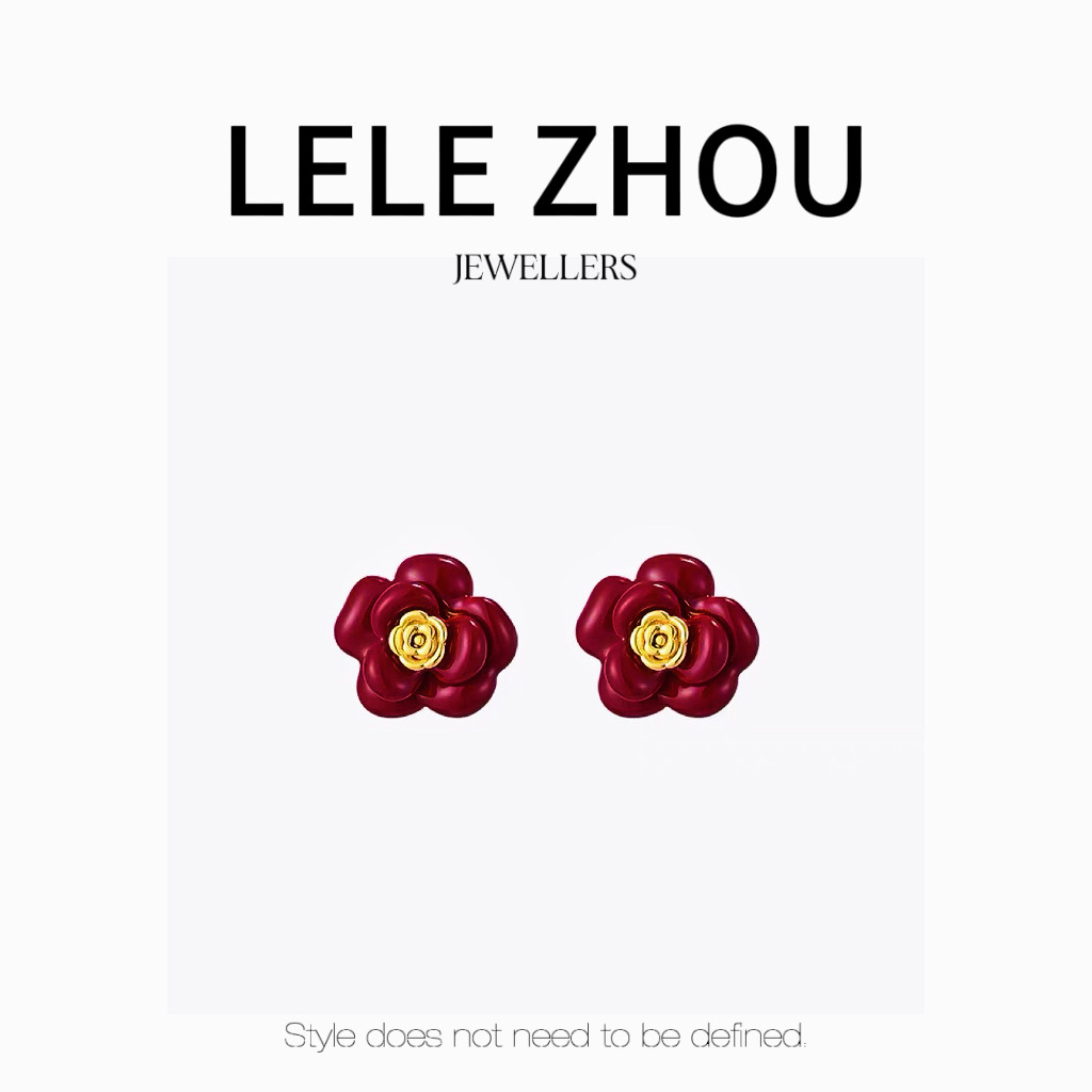 铜合金耳饰 圣诞节限售美拉德重磅滴油山茶花耳钉LEED231152