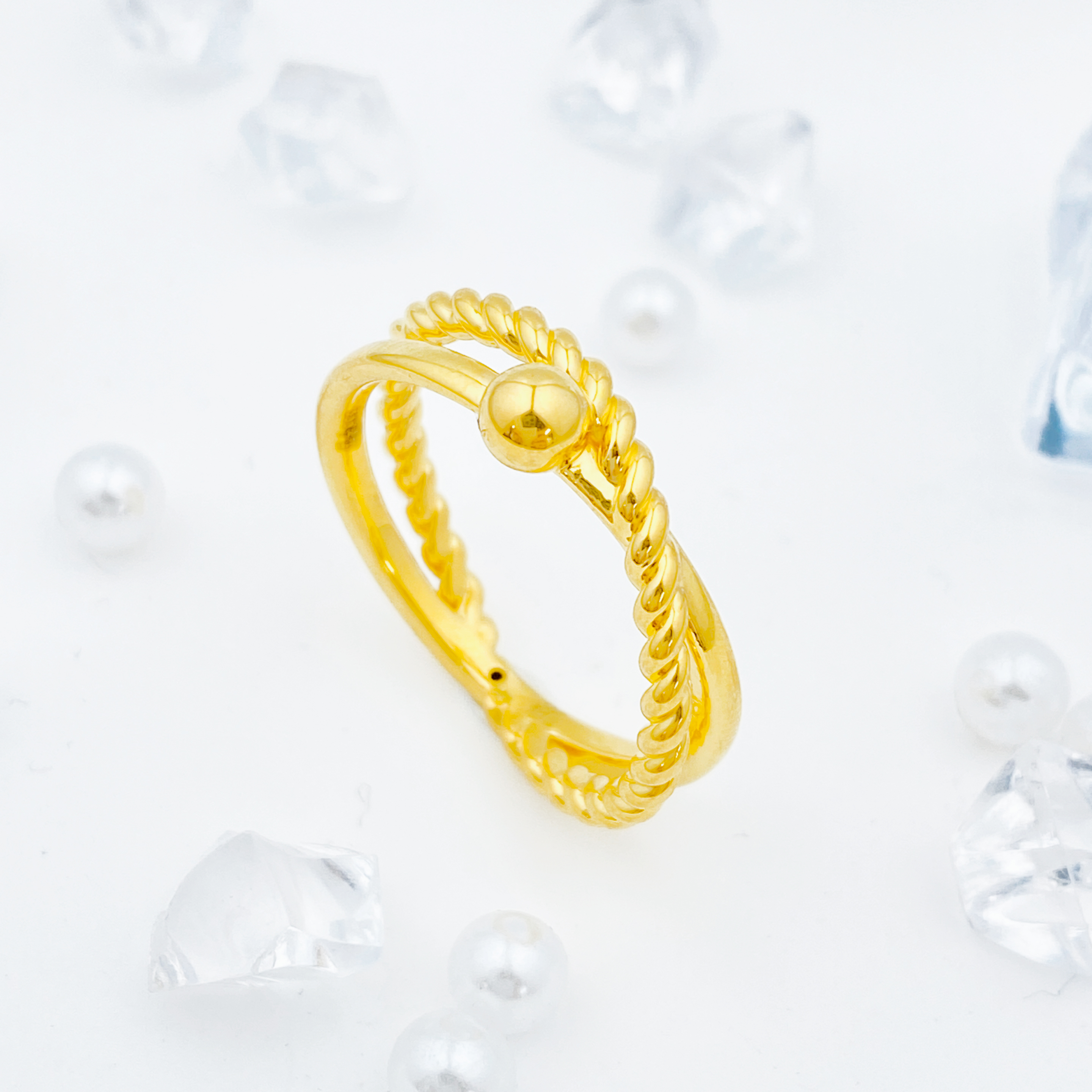 【国潮】足金999 交叉麻花珠珠戒指 1.17 17圈口