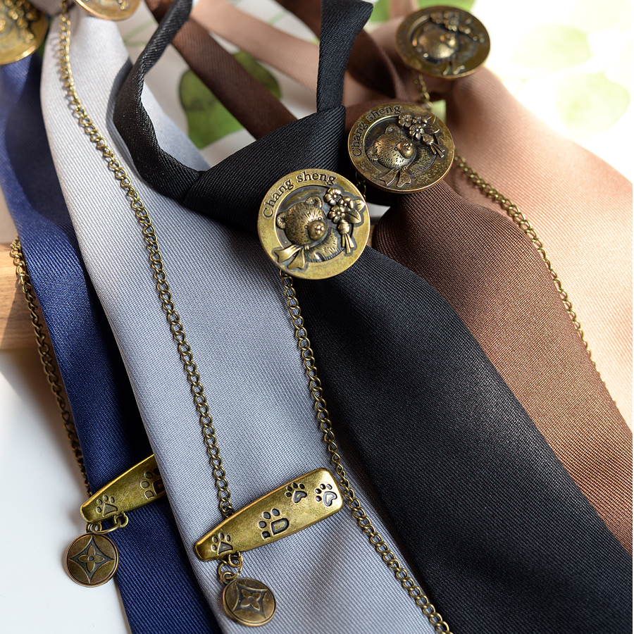 小熊挂链领带免打结短款百搭新潮领结女jk配饰小物甜美文艺cos酷