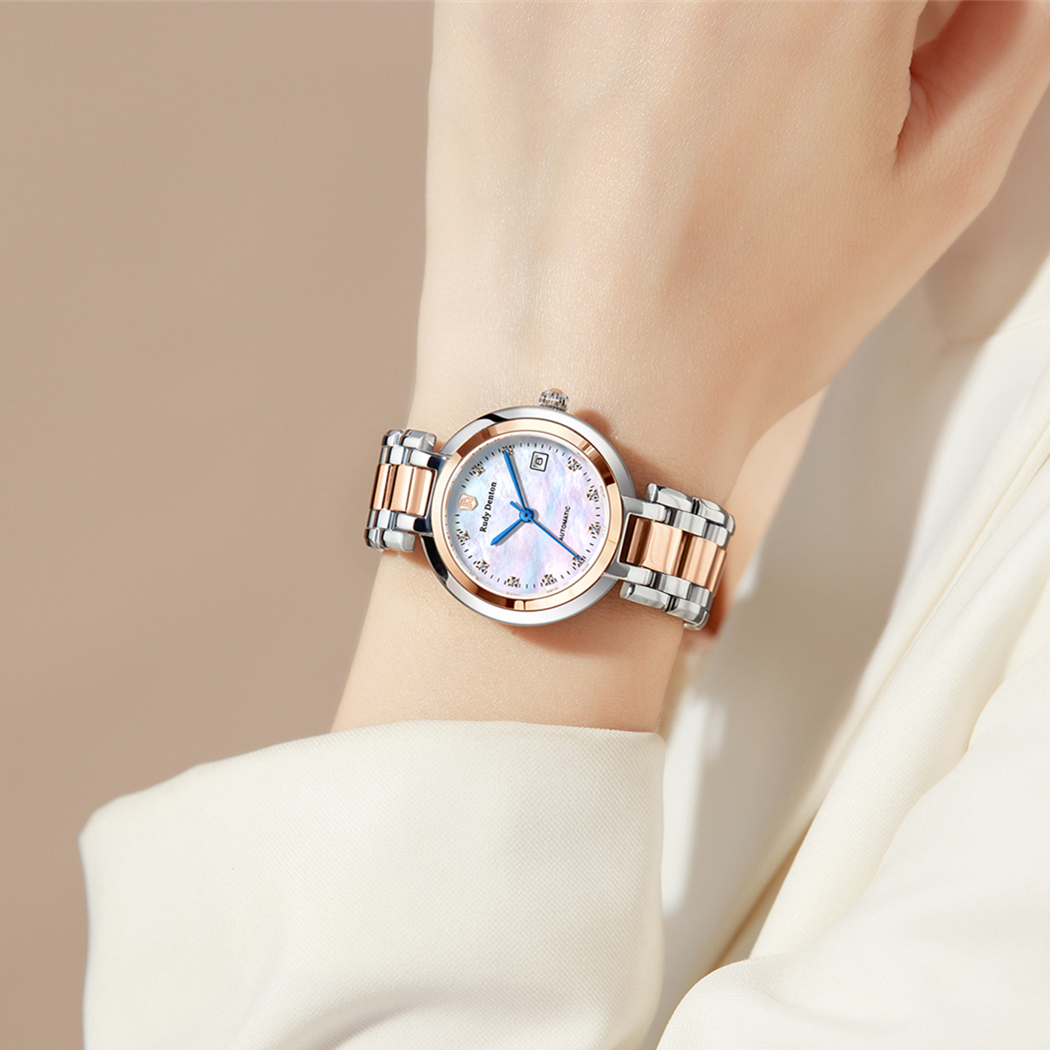 心月系列 轻奢女士全自动机械腕表贝母面百搭时尚日历款（小红）