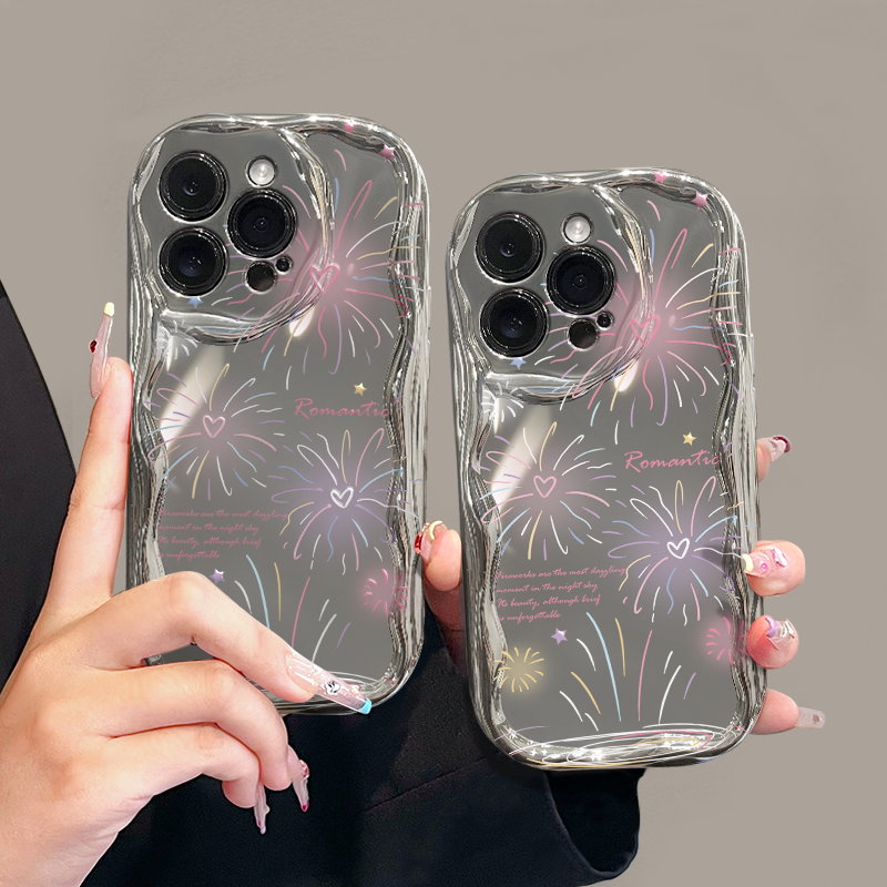 适用于【苹果/华为/OPPO/VIVO/小米】爱心简约烟花电镀曲边纹手机壳