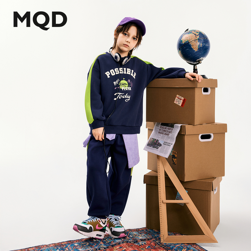 【上衣+裤】MQD童装儿童潮酷休闲运动跑步卫衣套装9643W2204