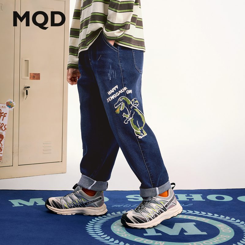MQD童装儿童24秋季新品潮酷休闲直筒牛仔长裤9643W1403