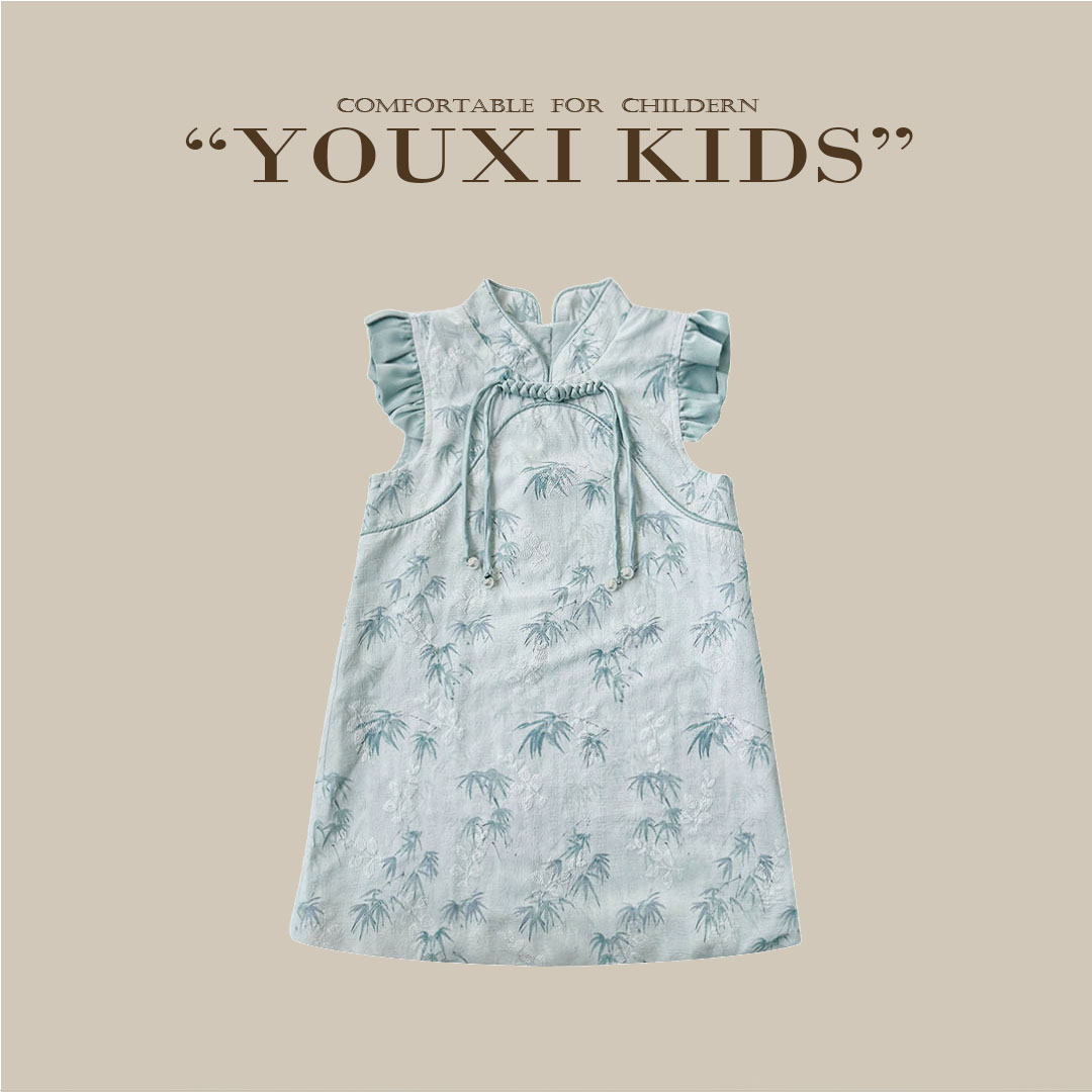 现【竹摇清影】儿童连衣裙女童旗袍飞飞袖中式国风汉服周岁裙FF1973