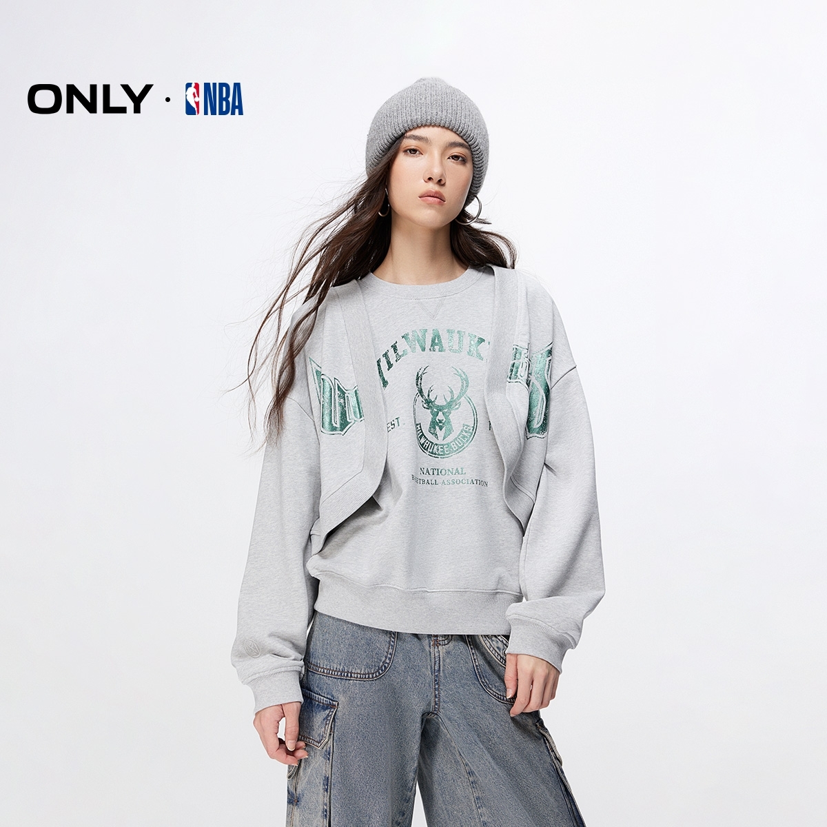 ONLY2025冬季新款NBA联名款美式潮酷印花套装卫衣女|12449R001