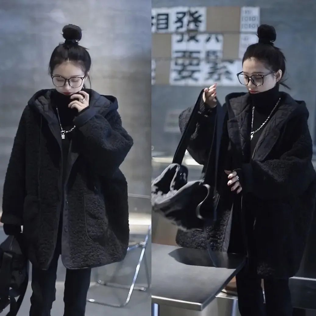 外套女秋冬时尚新款拼接假两件卫衣连帽宽松百搭大码呢大衣