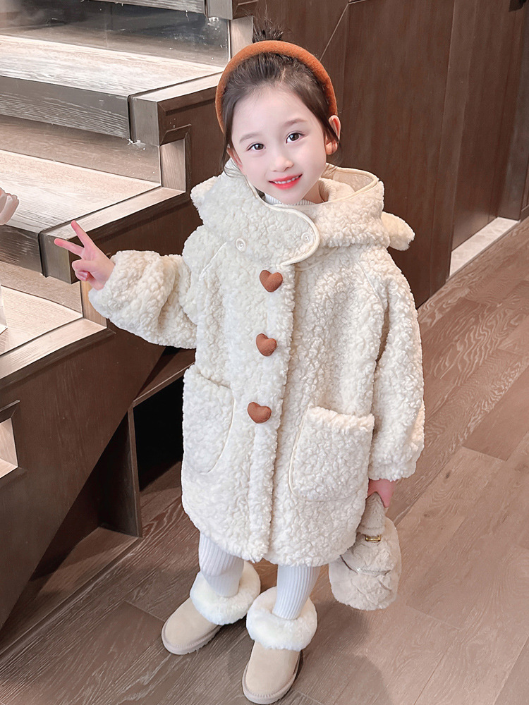 女童外套羊羔绒2023新款毛毛衣儿童装时尚洋气呢大衣加绒加厚冬装