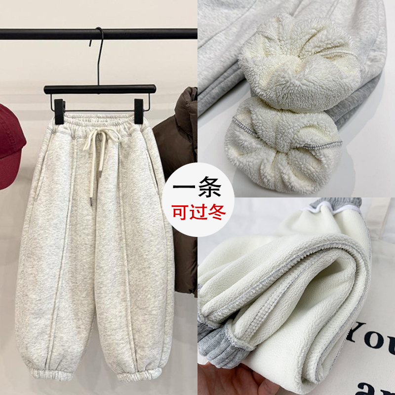 男女童加绒裤子冬季中小儿童束脚裤一体绒保暖运动裤男孩加厚卫裤