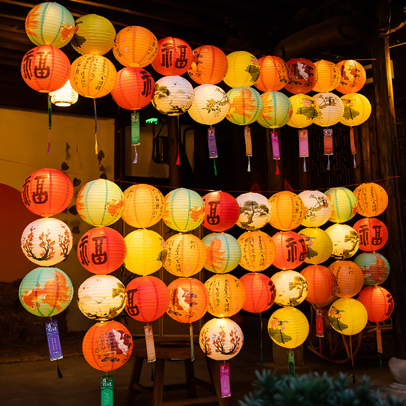 元旦新年装饰印花纸灯笼国风创意户外展会亲子活动景区场景布置