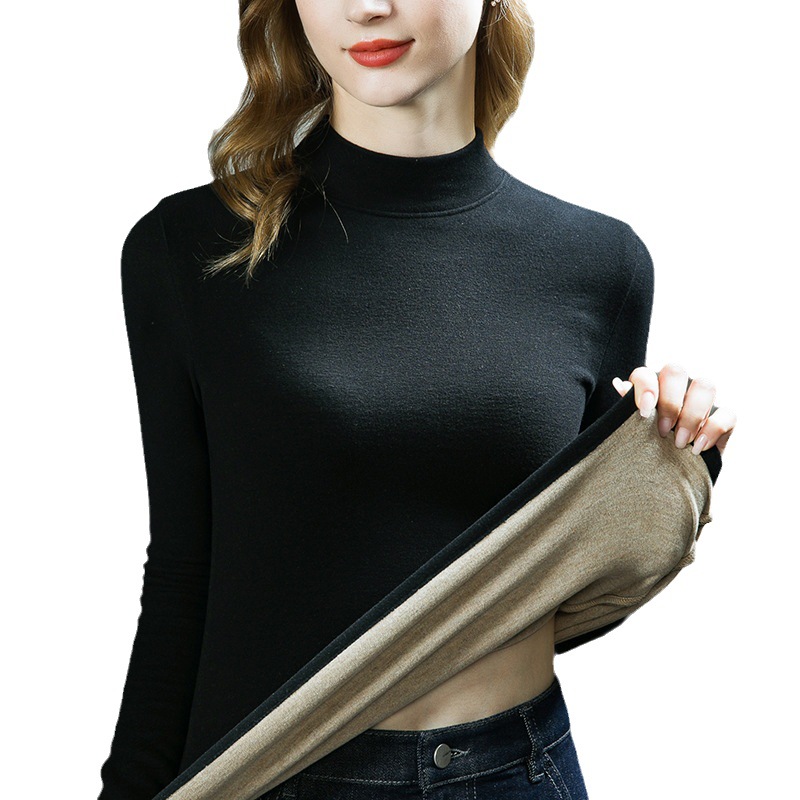 长袖秋冬羊绒蚕丝打底衫女新款女装内搭德绒保暖上衣女加绒加厚
