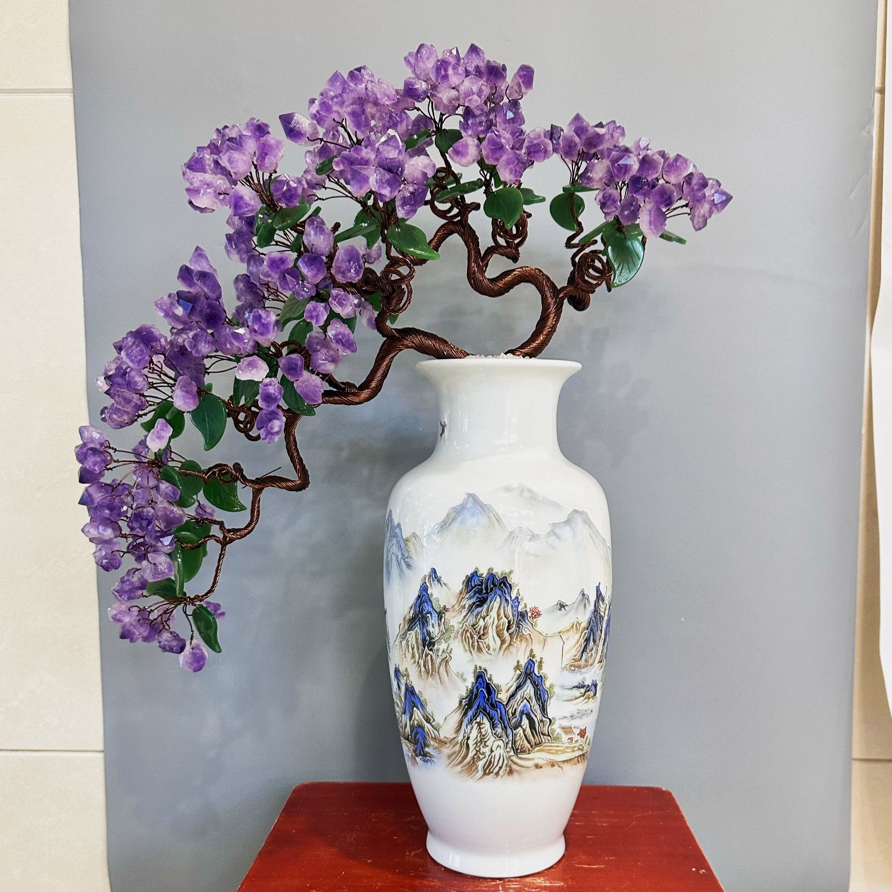 『锦尚』千里江山纯手工天然水晶室内创意中式玄关摆设高档