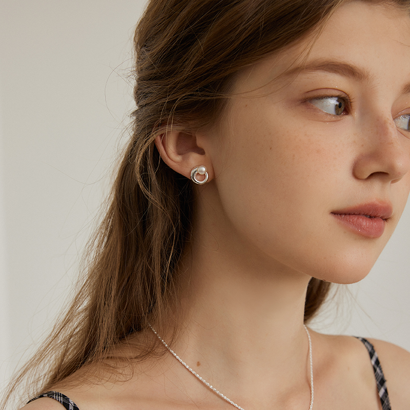 铜合金仿珍珠耳饰 法式复古几何造型镶嵌耳环高级感气质日系温柔