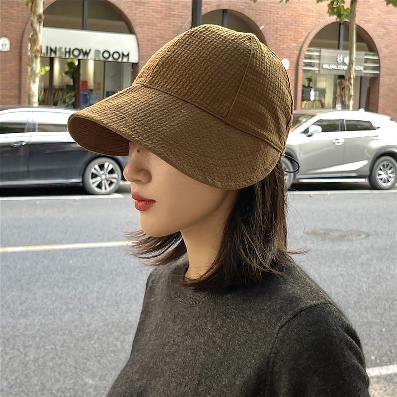 格纹素颜遮脸鸭舌渔夫帽子女春秋季日系文艺风显脸小纯色复古盆帽