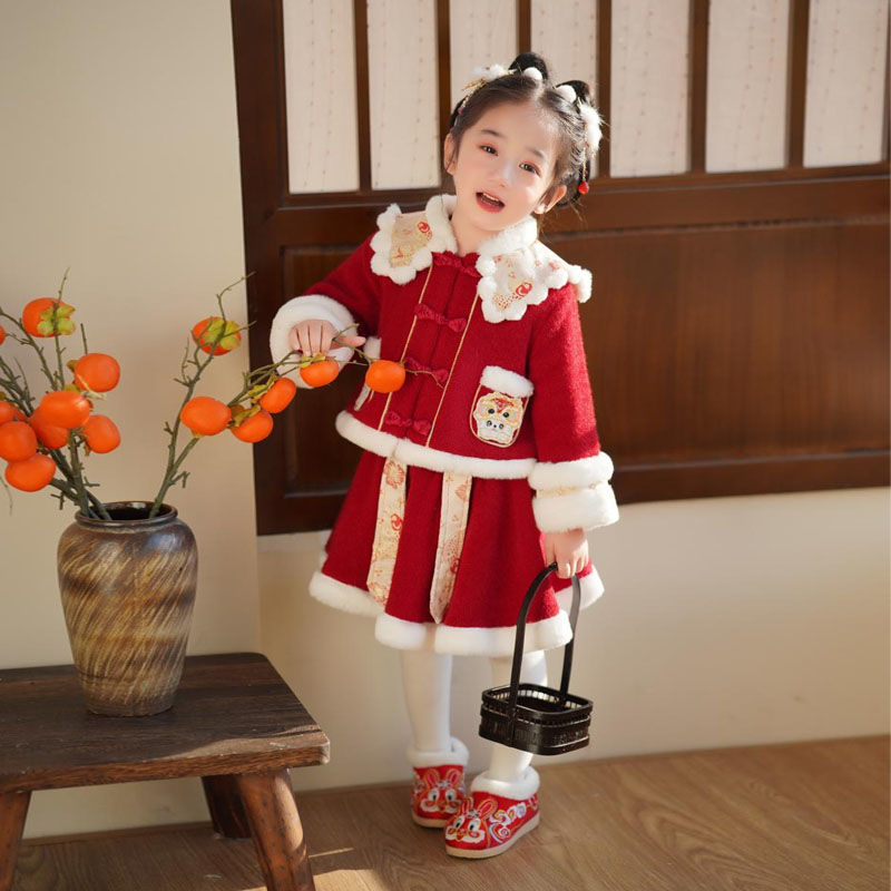 女童拜年服冬装儿童过新年衣服女宝宝周岁礼服汉服套装中国风唐装