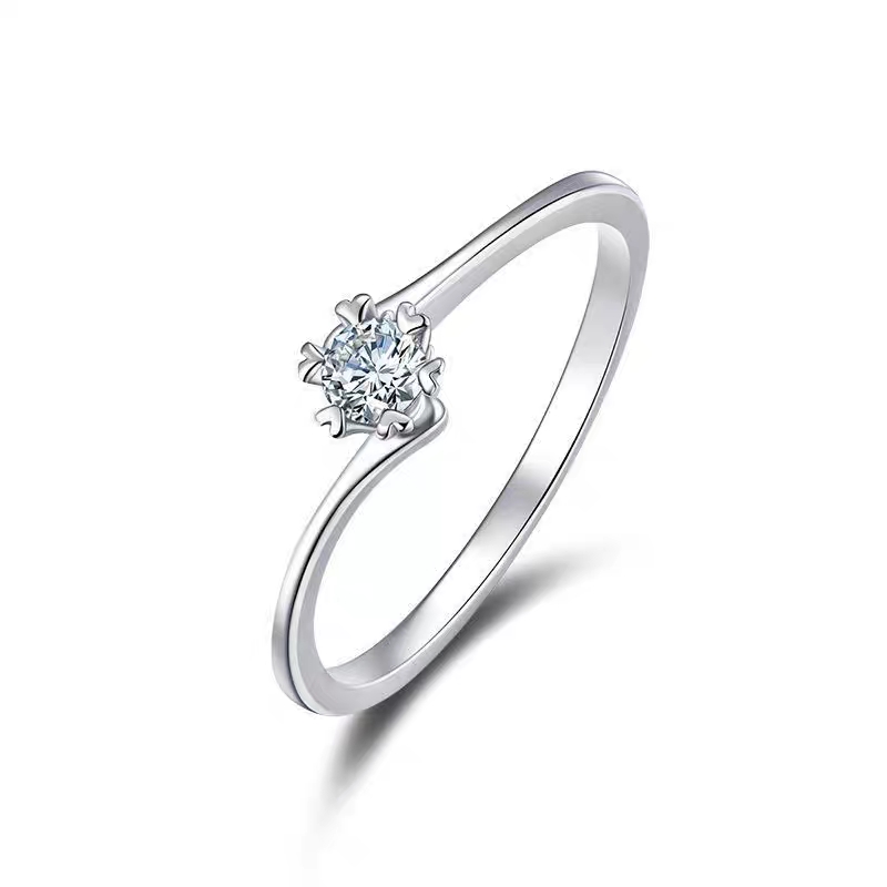 925银莫桑石戒指 30分【扭臂雪花】简约时尚结婚求婚闭口戒指饰品女