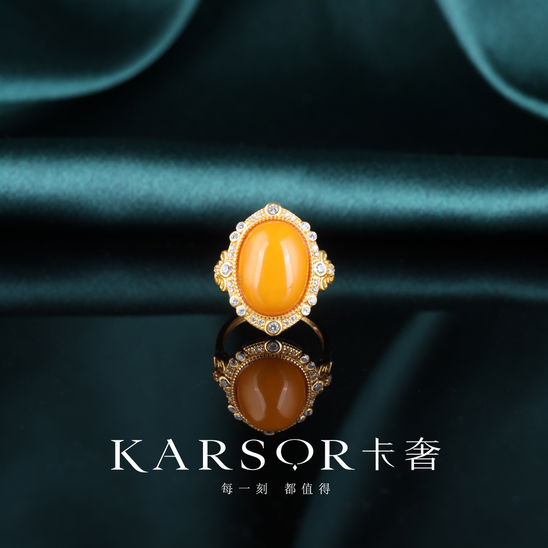 KARSOR/卡奢S925银镀金 老蜜蜡 戒指J1912