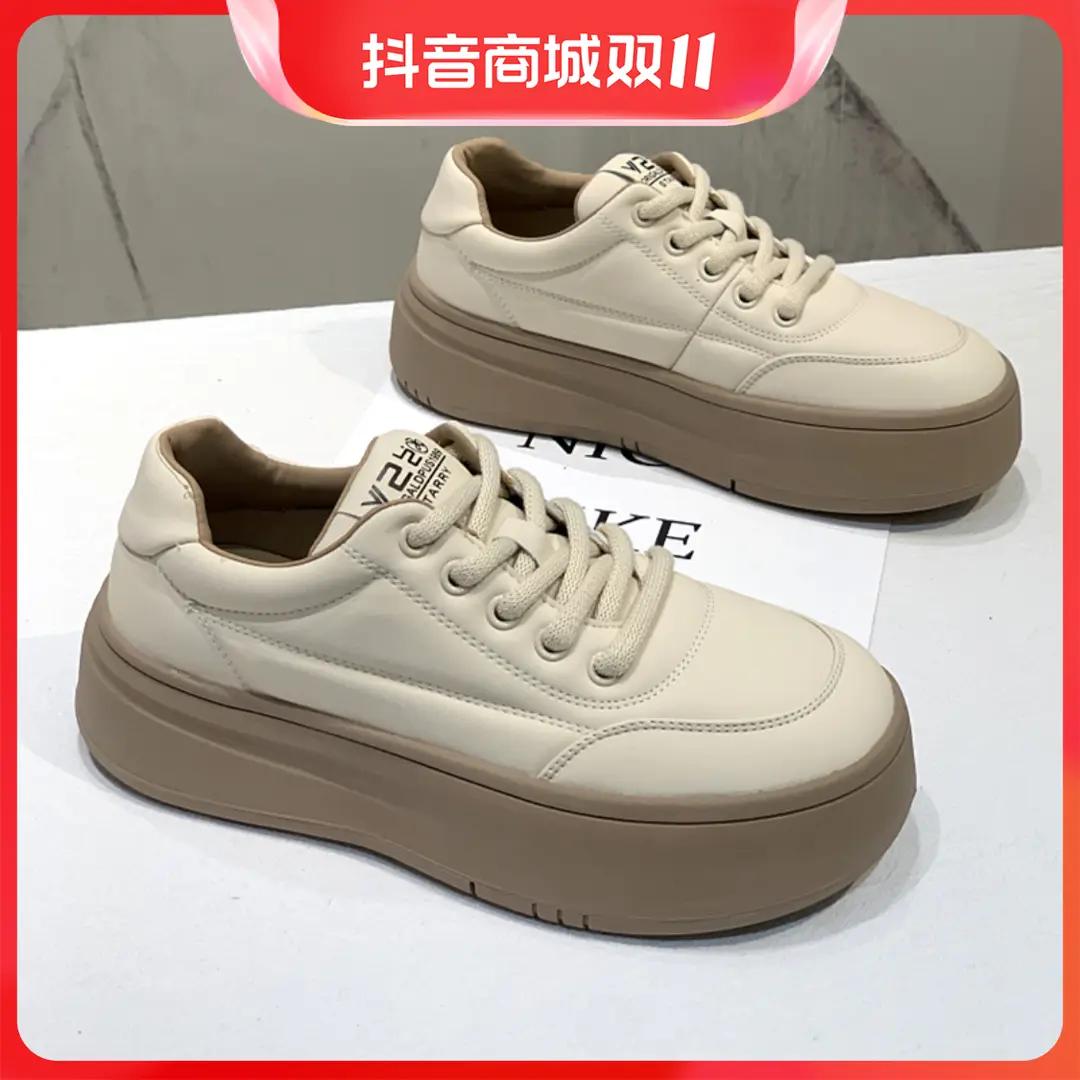 加绒松糕厚底小白鞋女2023新款秋季复古面包百搭潮流