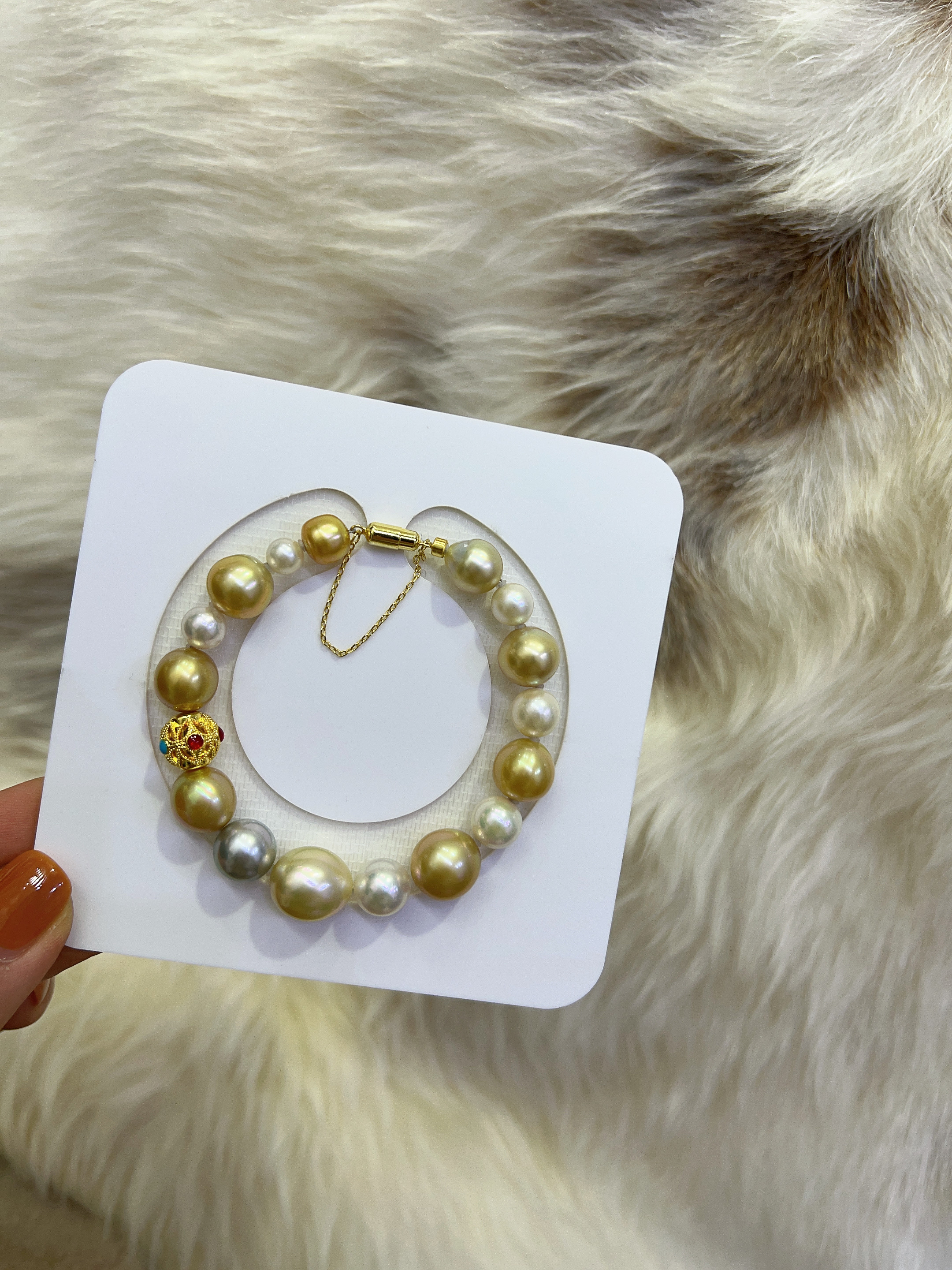 海水珍珠手链强光金色百搭时尚气质