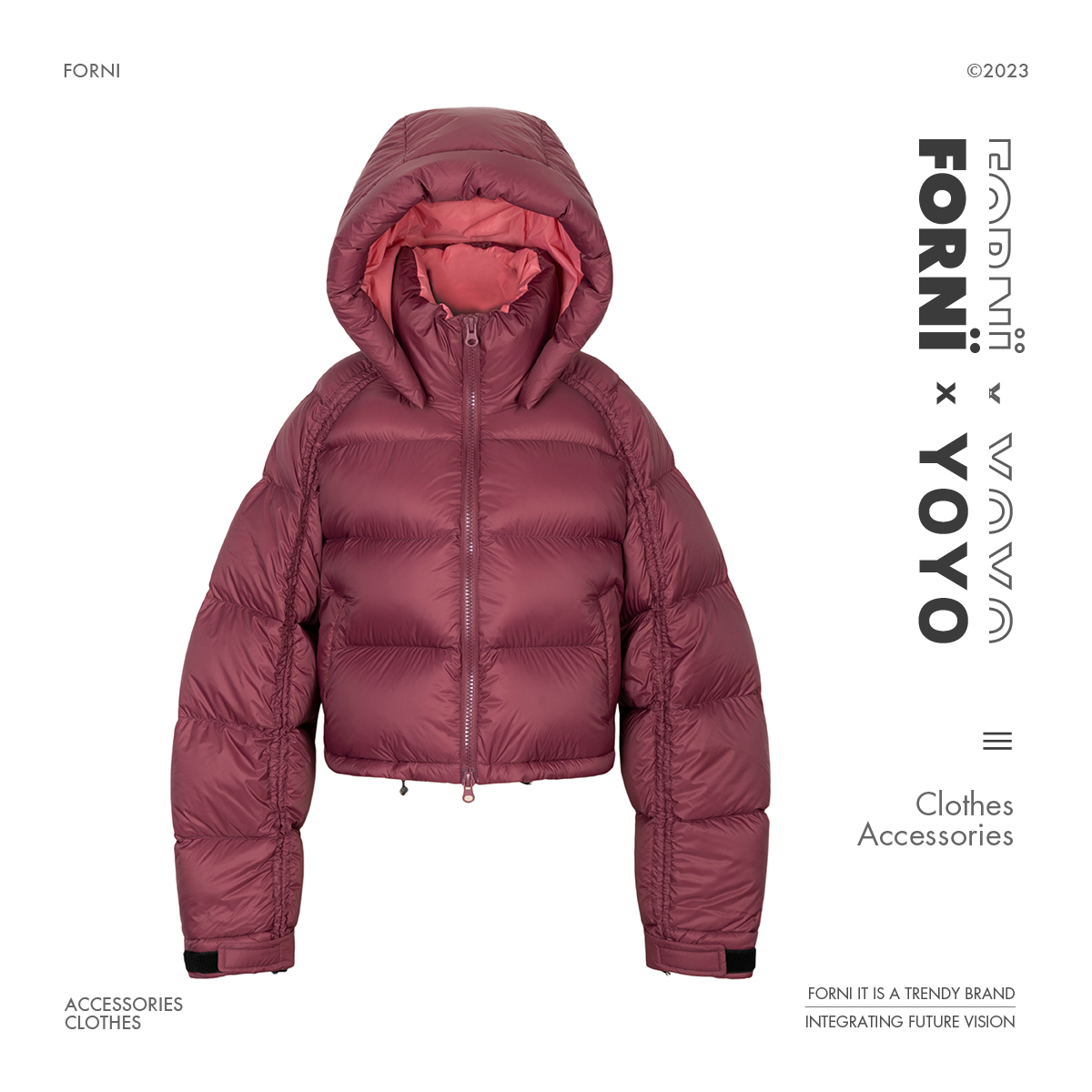 FORNI × YOYO  乌梅子酱 90白鸭绒保暖时尚内外拼色连帽羽绒服