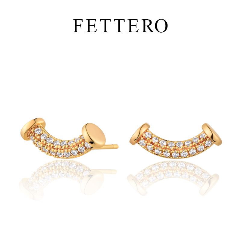 fettero 铜合金耳饰 【金色笑脸条耳钉】气质时尚小众百搭镶嵌