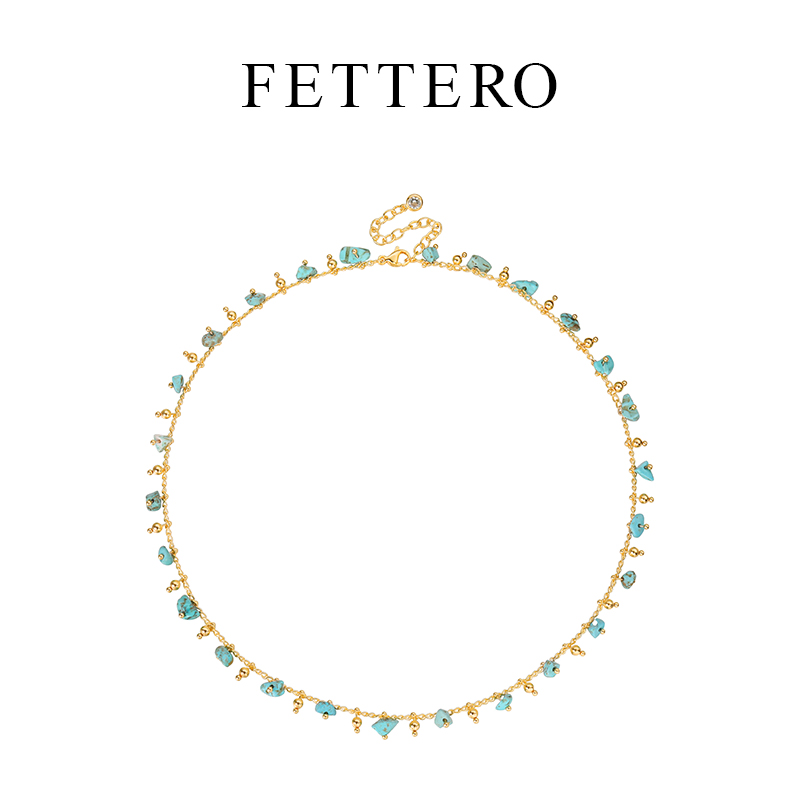 fettero 铜合金项链 【金色铜珠松石色项链】法式小众