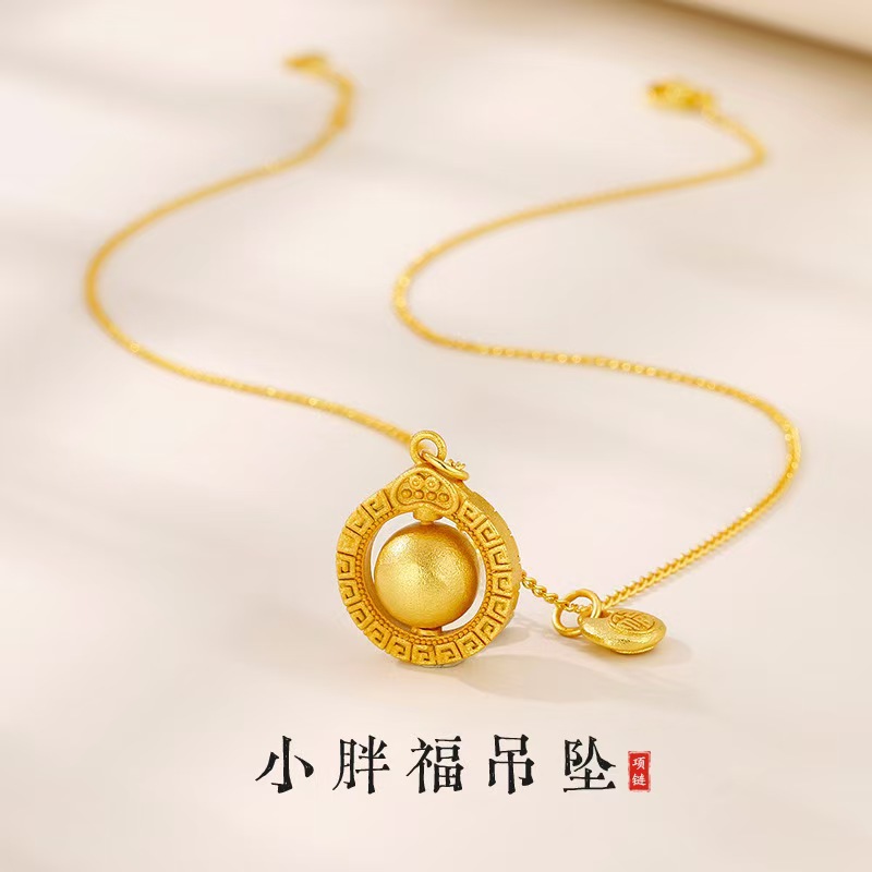 OULLEN 铜合金项链 新款小胖福复古风女轻奢纳福锁骨链不掉色首饰