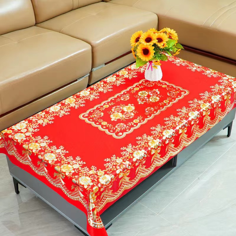 大红色喜庆婚庆防水防油防烫免洗桌布升级加厚茶几餐桌轻奢长方形