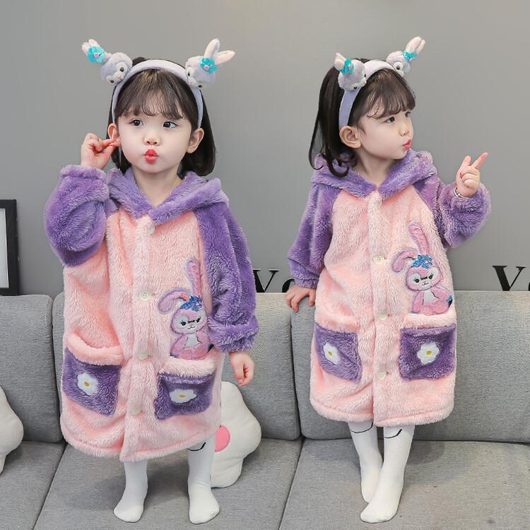 新品巴拉巴拉儿童睡衣长款法兰绒秋冬季女童睡袍加厚中小童女孩家